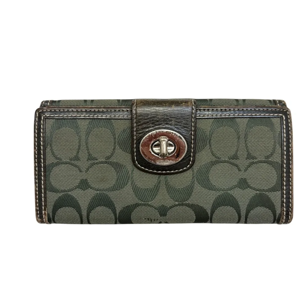 Coach vintage y2k signature dark green long turnlock wallet - Picture 1 of 13